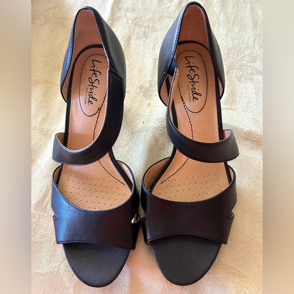 Life Stride Women's Black Open-Toe Heels NWOT